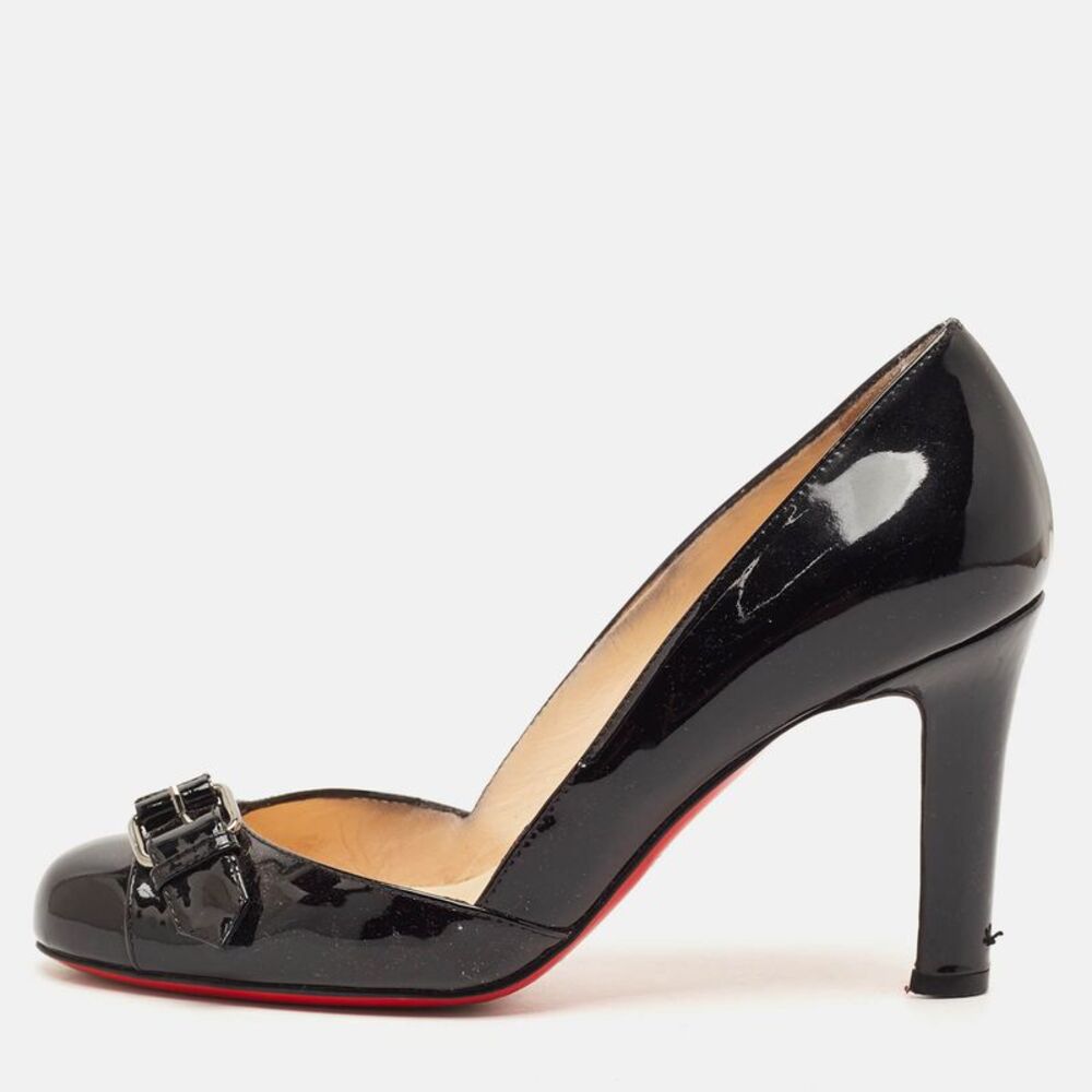 Christian Louboutin Lilibelt Size 36 Black Patent Leather Buckle Detail Pumps